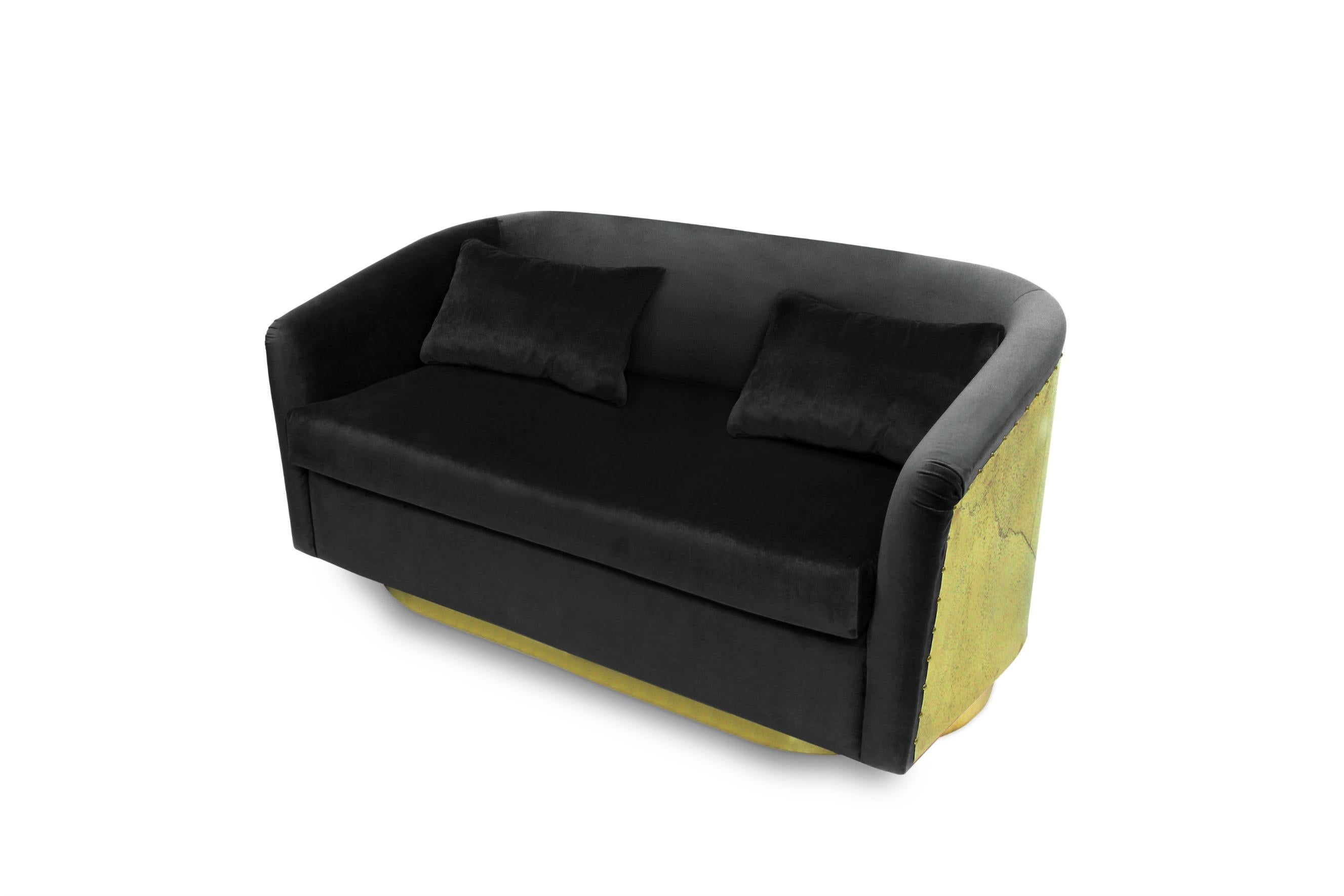 Earth Sofa in Cotton Velvet with Hammered Brass Base For Sale 2