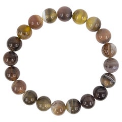 Earth Tone Agate Bead Bracelet, Polished Natural Stone, Unisex 7"