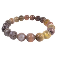 Earth Tone Agate Bead Bracelet, Polished Natural Stone, Unisex 7"