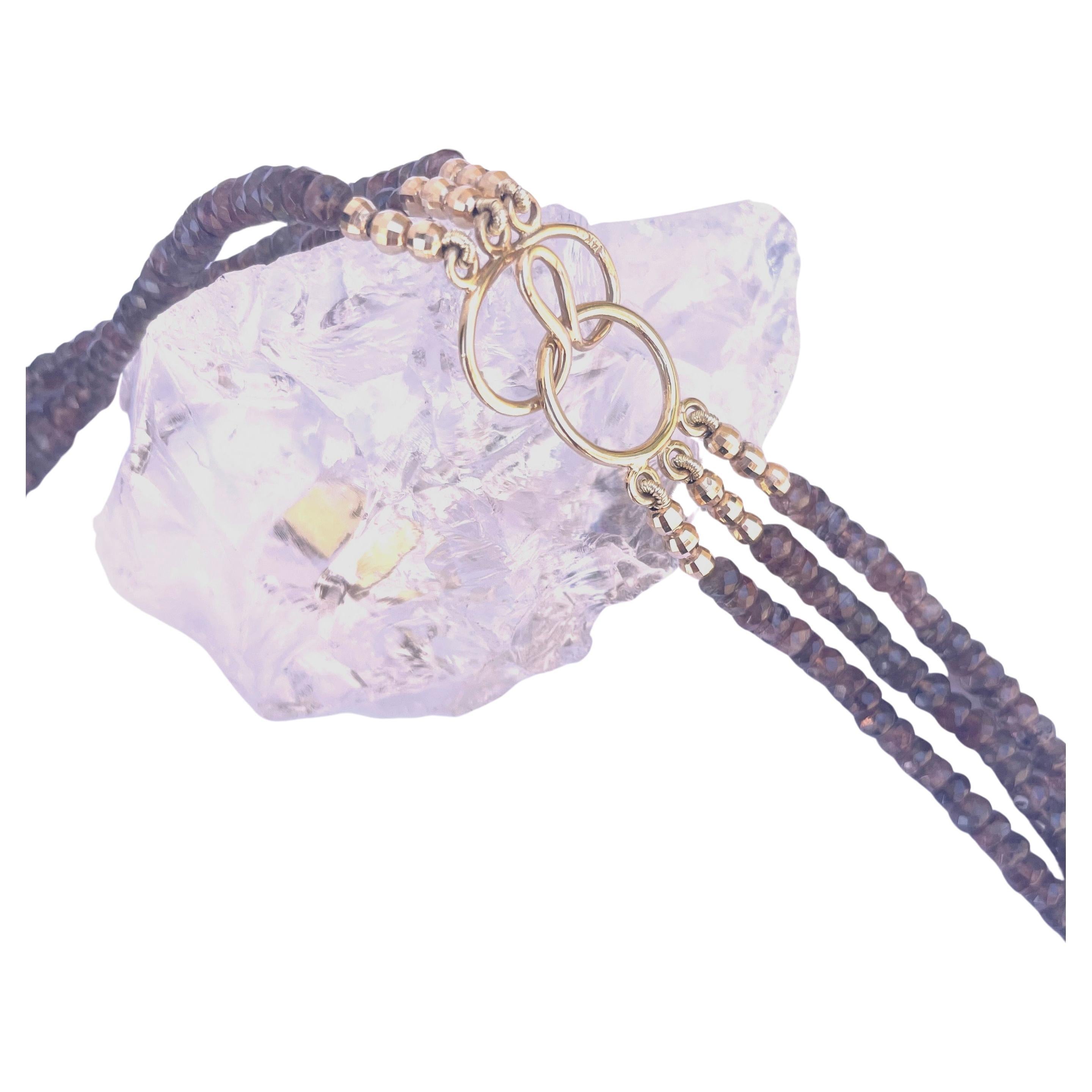 Halskette aus Erdstein Andalusit mit kupferfarbenen Tahiti-Perlen (Rundschliff) im Angebot