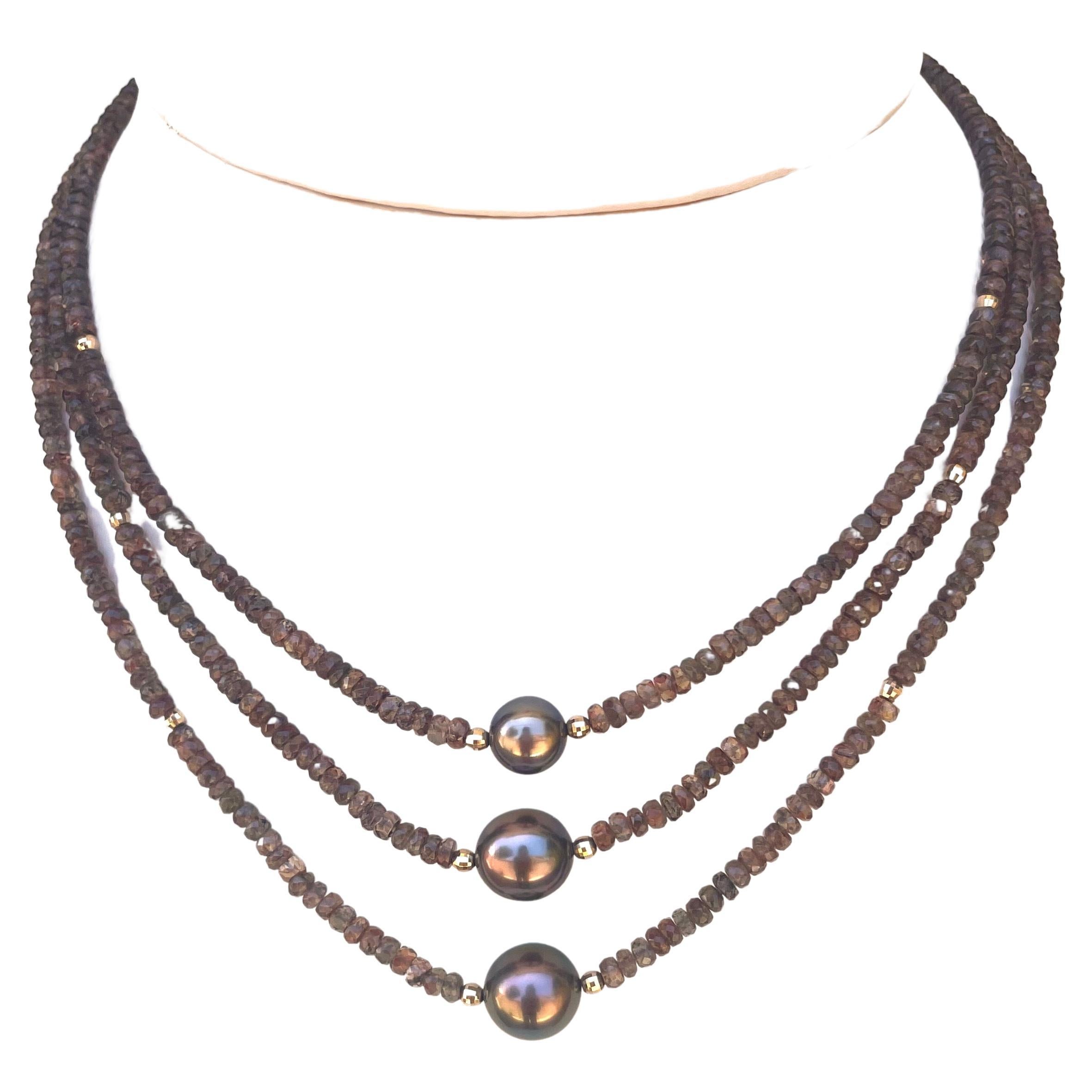 Earthtone Andalusite with Copper Tahitian Pearls Necklace In New Condition For Sale In Laguna Beach, CA