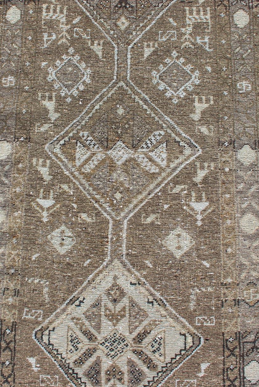 Early 20th Century Earth Tone Antique Heriz Runner from Persia with Diamond Tribal Medallions For Sale