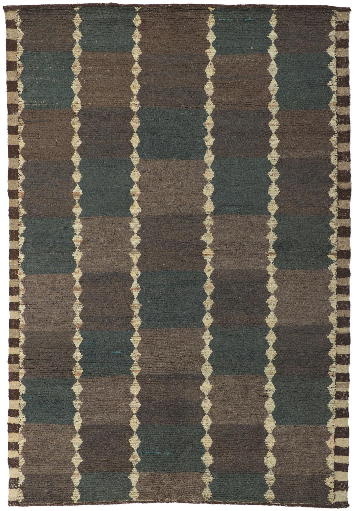 Earth-tone Checkered Moroccan Rug, Masculine Appeal Meets Midcentury Modern For Sale 2
