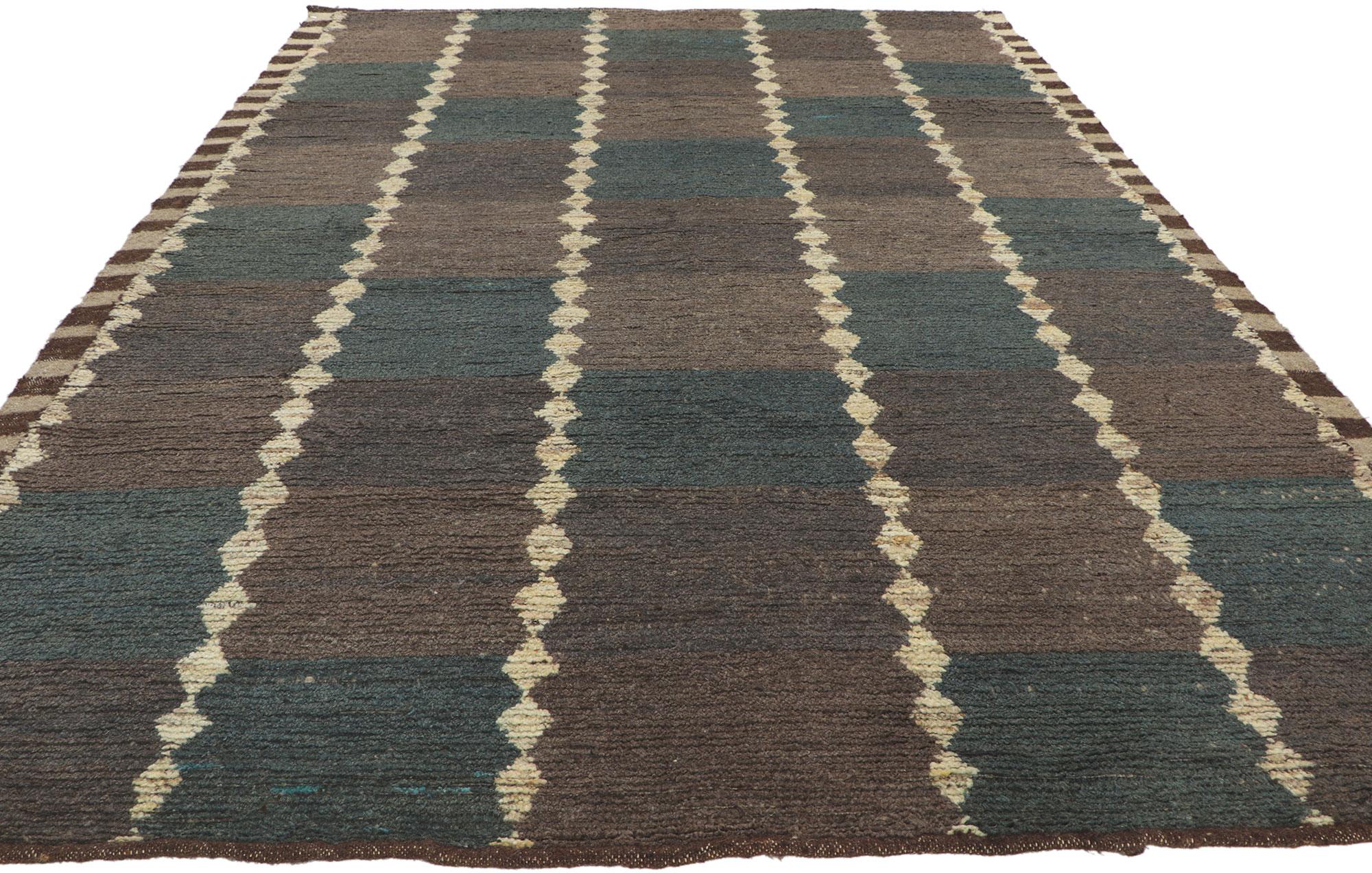 Mid-Century Modern Earth-tone Checkered Moroccan Rug, Masculine Appeal Meets Midcentury Modern For Sale