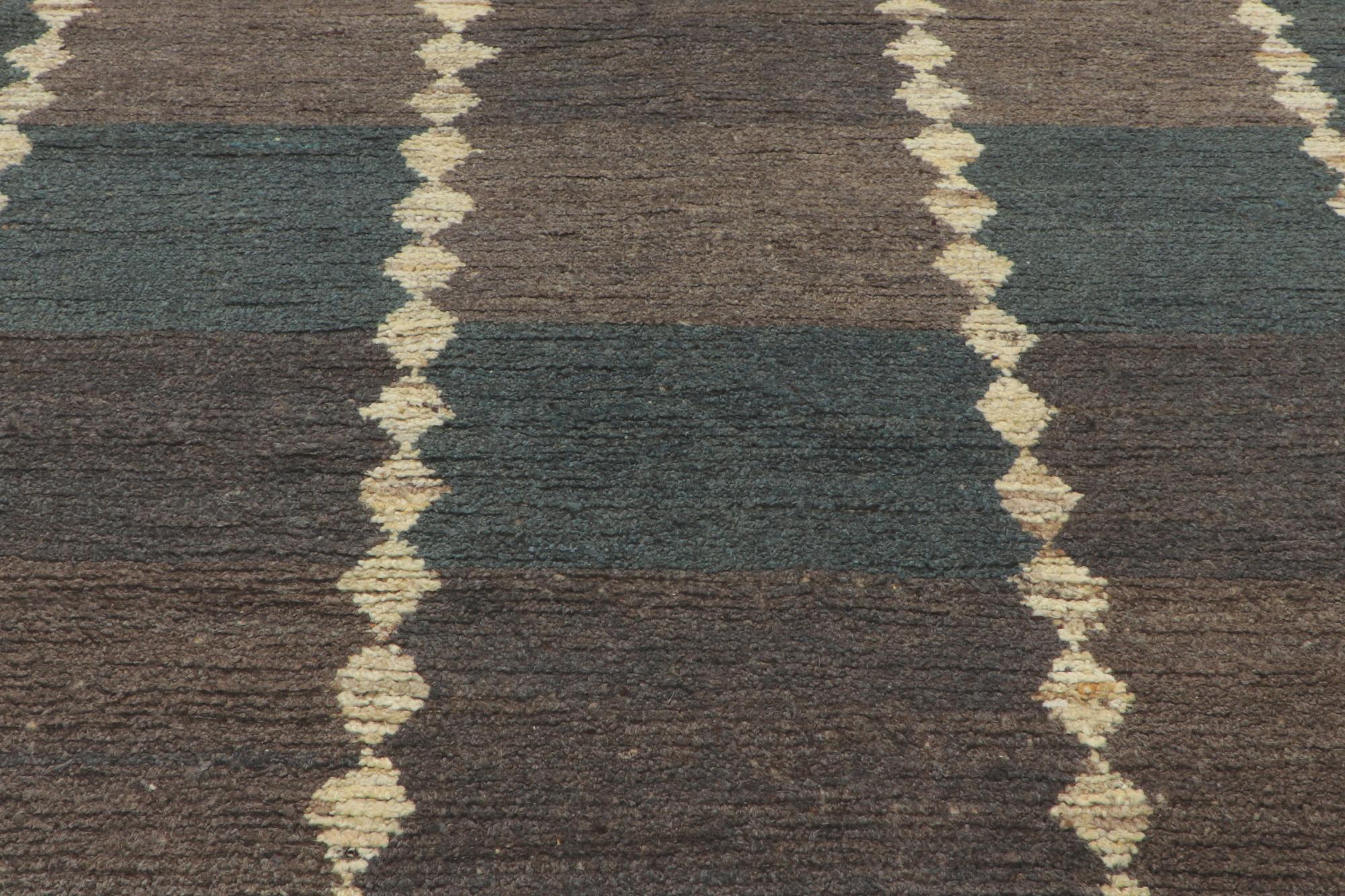 Pakistani Earth-tone Checkered Moroccan Rug, Masculine Appeal Meets Midcentury Modern For Sale