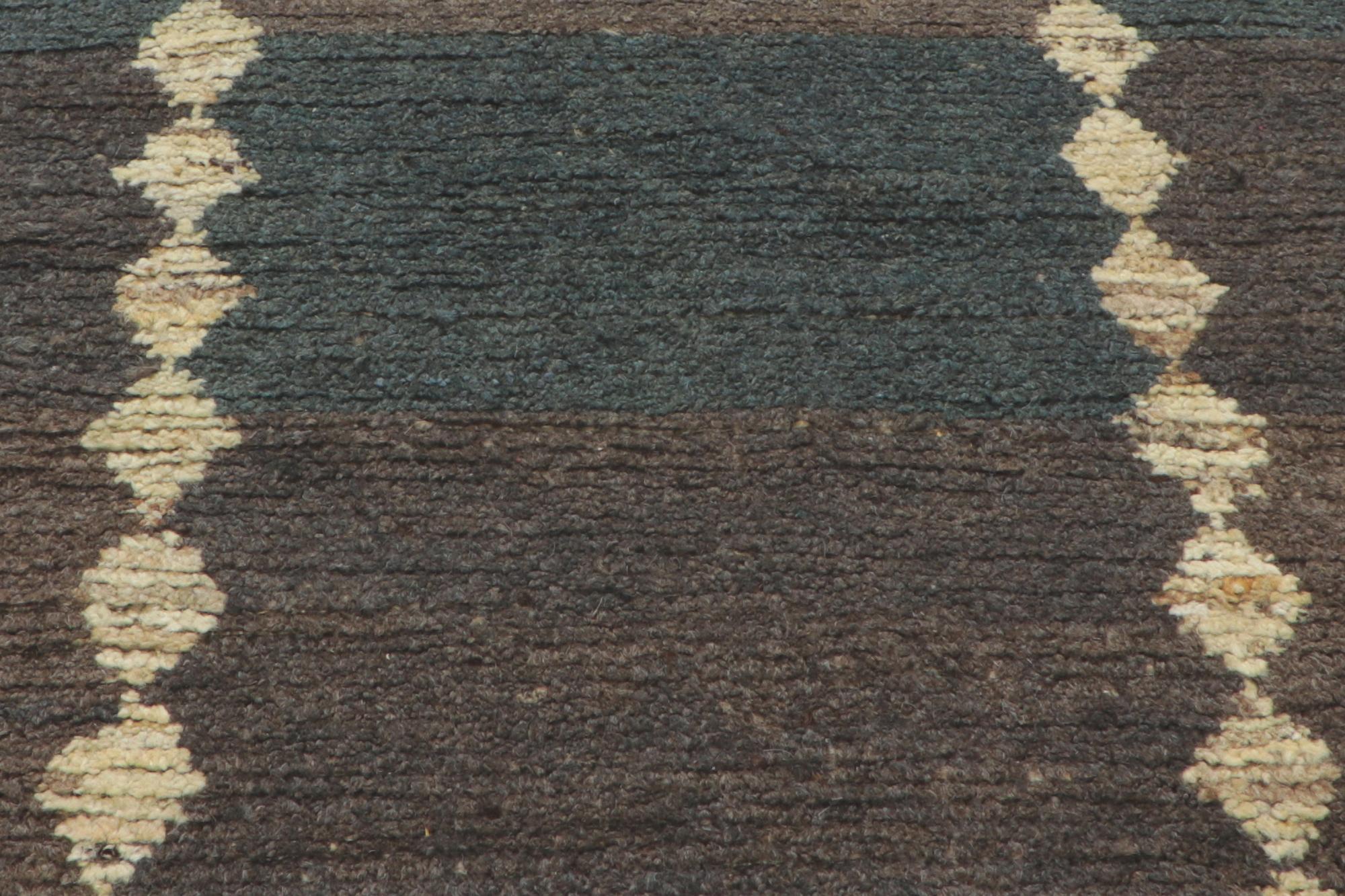 Earth-tone Checkered Moroccan Rug, Masculine Appeal Meets Midcentury Modern In New Condition For Sale In Dallas, TX