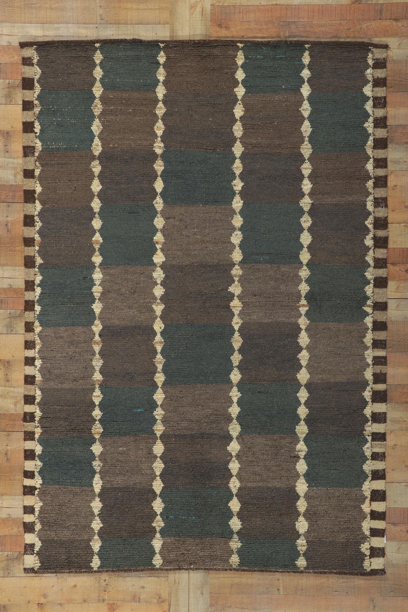 Earth-tone Checkered Moroccan Rug, Masculine Appeal Meets Midcentury Modern For Sale 1