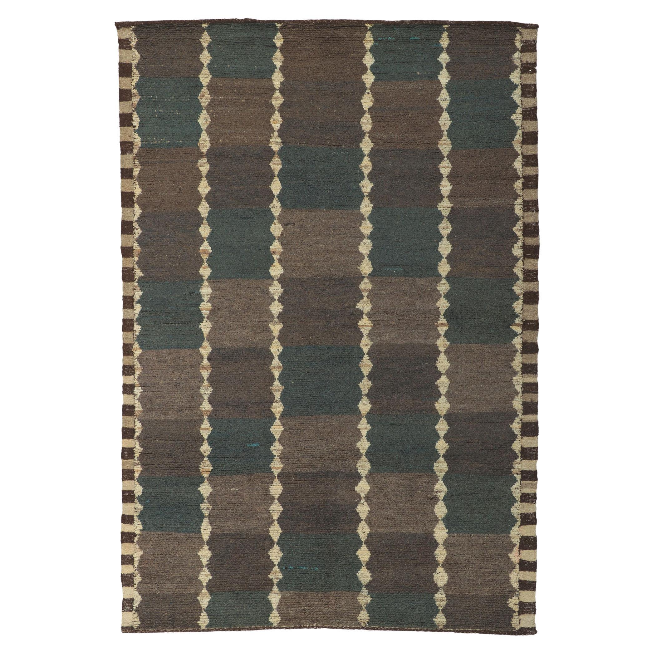 Earth-tone Checkered Moroccan Rug, Masculine Appeal Meets Midcentury Modern