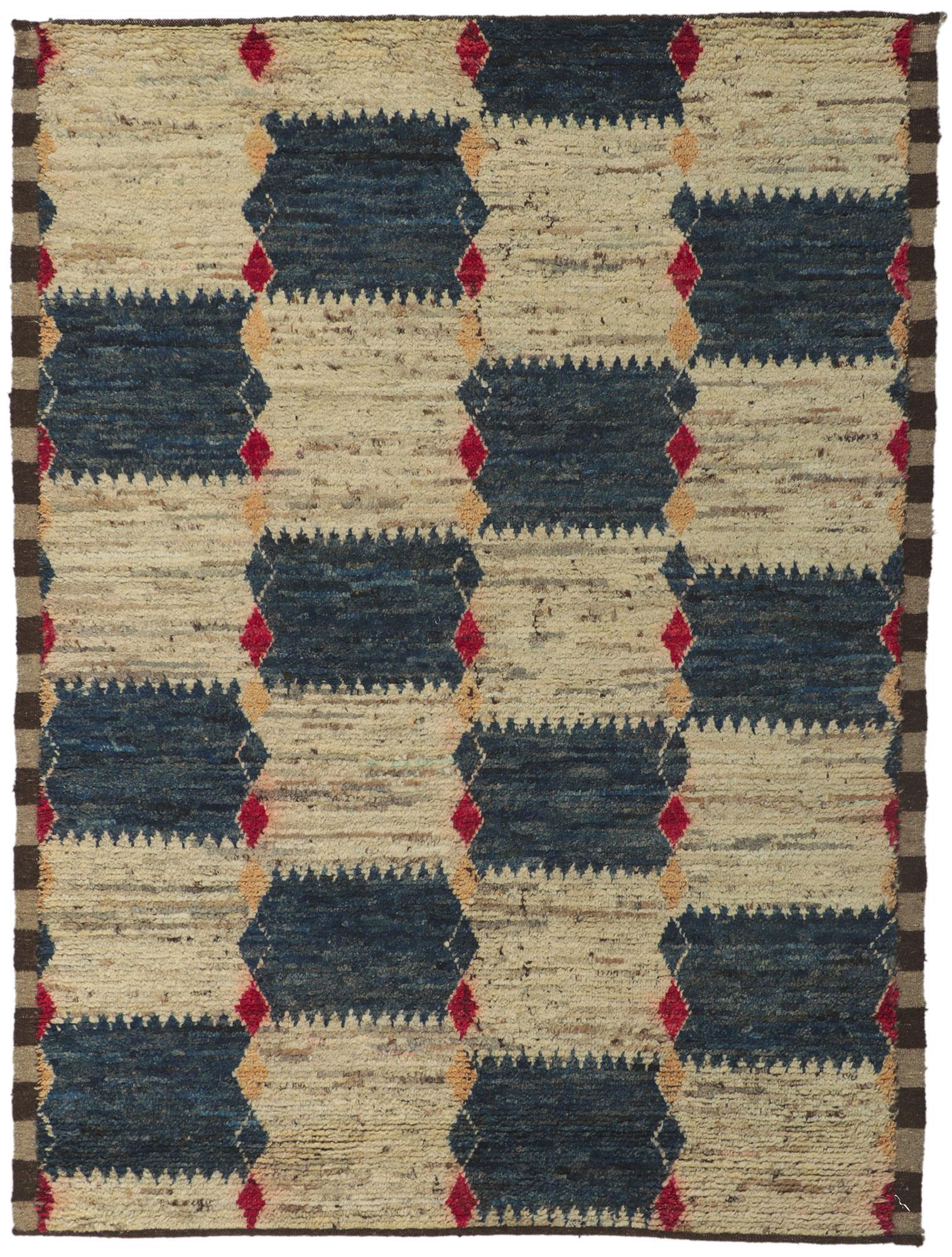 Earth-tone Checkered Moroccan Rug, Midcentury Modern Meets Tribal Enchantment For Sale 2