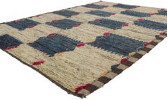Earth-tone Checkered Moroccan Rug, Midcentury Modern Meets Tribal Enchantment