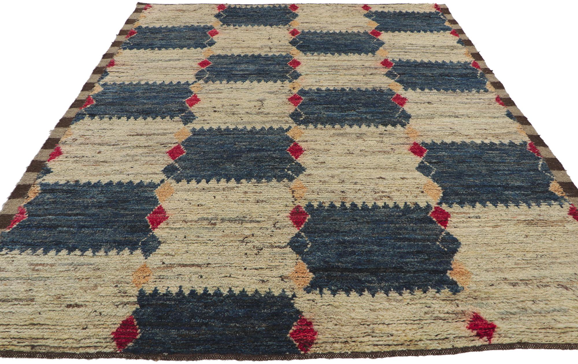 Mid-Century Modern Earth-tone Checkered Moroccan Rug, Midcentury Modern Meets Tribal Enchantment For Sale