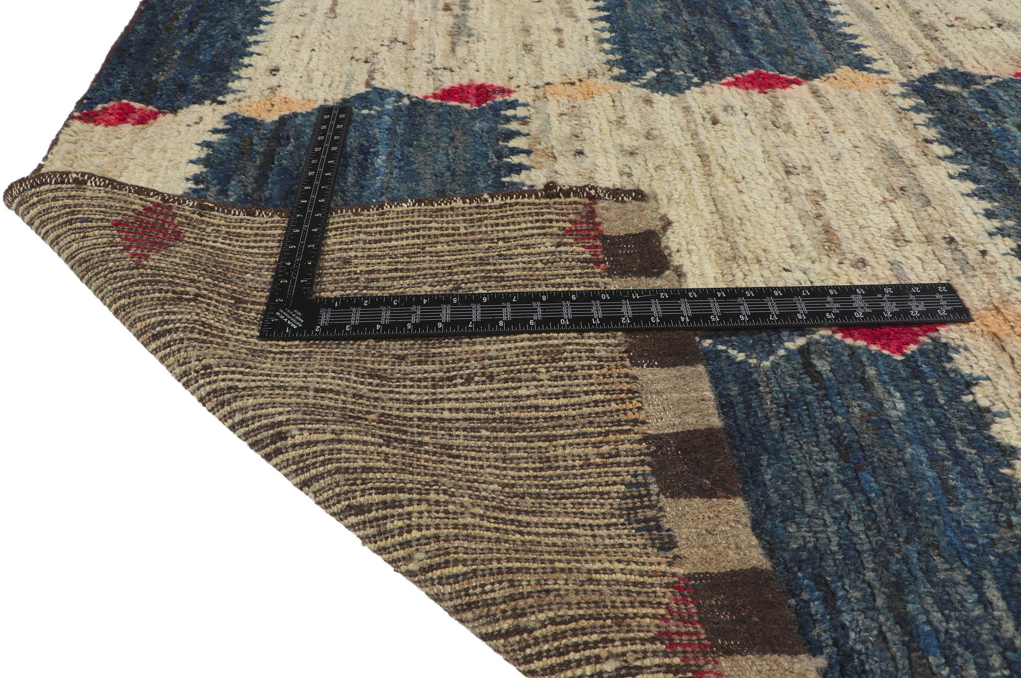 Earth-tone Checkered Moroccan Rug, Midcentury Modern Meets Tribal Enchantment In New Condition For Sale In Dallas, TX