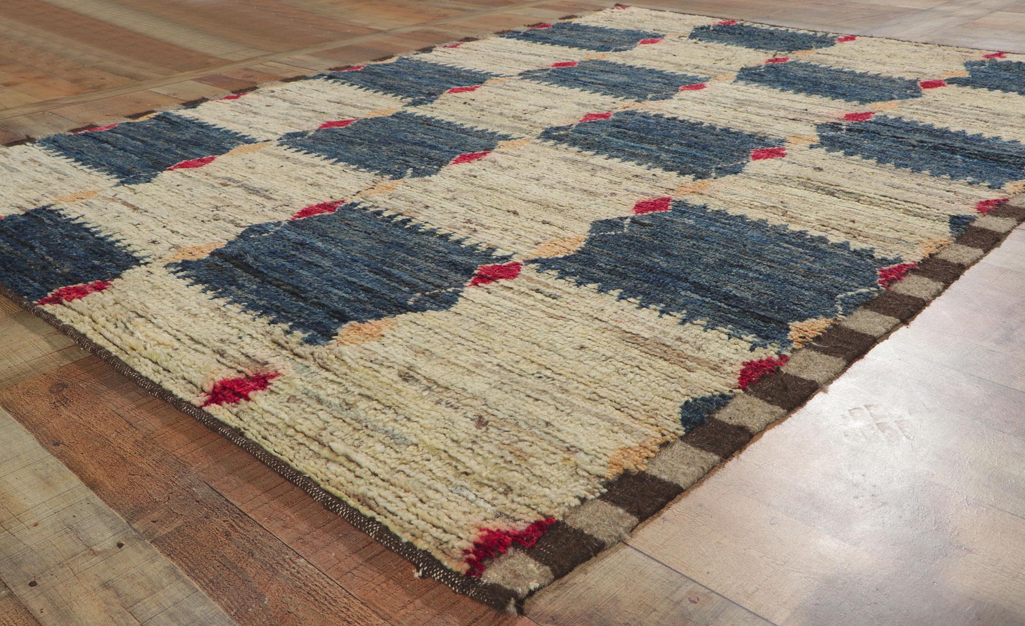Contemporary Earth-tone Checkered Moroccan Rug, Midcentury Modern Meets Tribal Enchantment For Sale