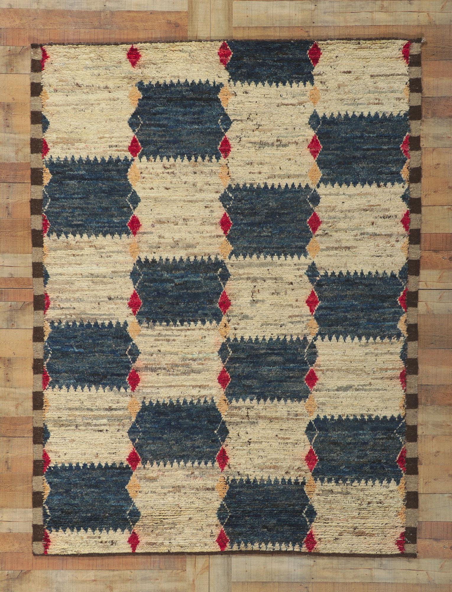 Earth-tone Checkered Moroccan Rug, Midcentury Modern Meets Tribal Enchantment For Sale 1