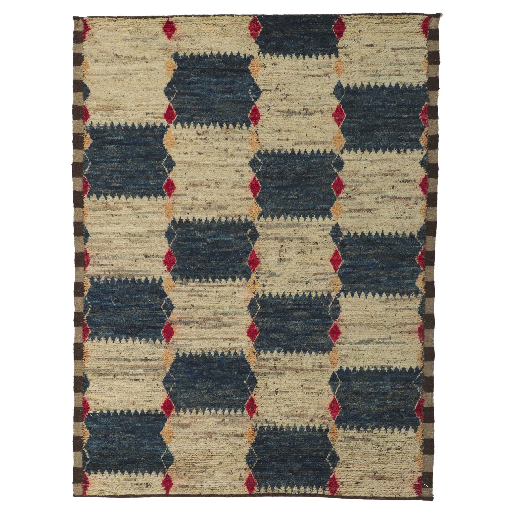 Earth-tone Checkered Moroccan Rug, Midcentury Modern Meets Tribal Enchantment