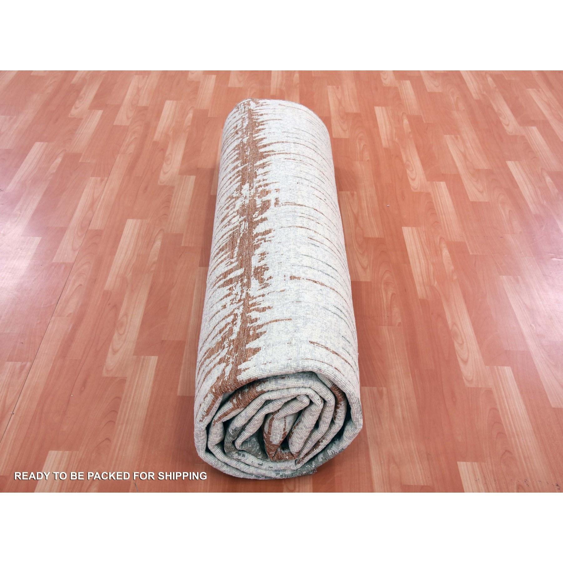 Earth Tone Colors Moderner handgeknüpfter Teppich aus Seide und Wolle mit Cardiac-Design 10'2