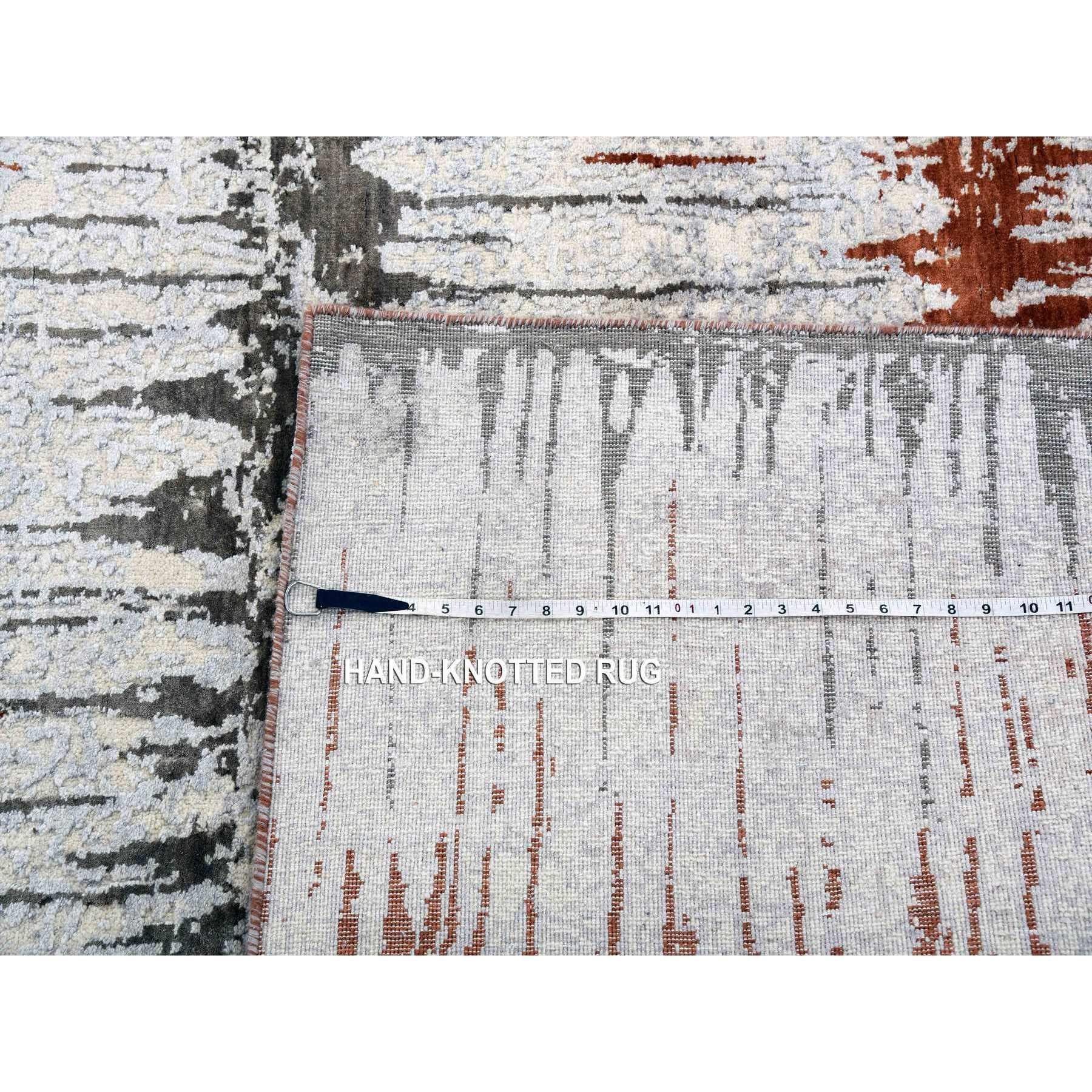 Earth Tone Colors Moderner handgeknüpfter Teppich aus Seide und Wolle mit Cardiac-Design 10'2