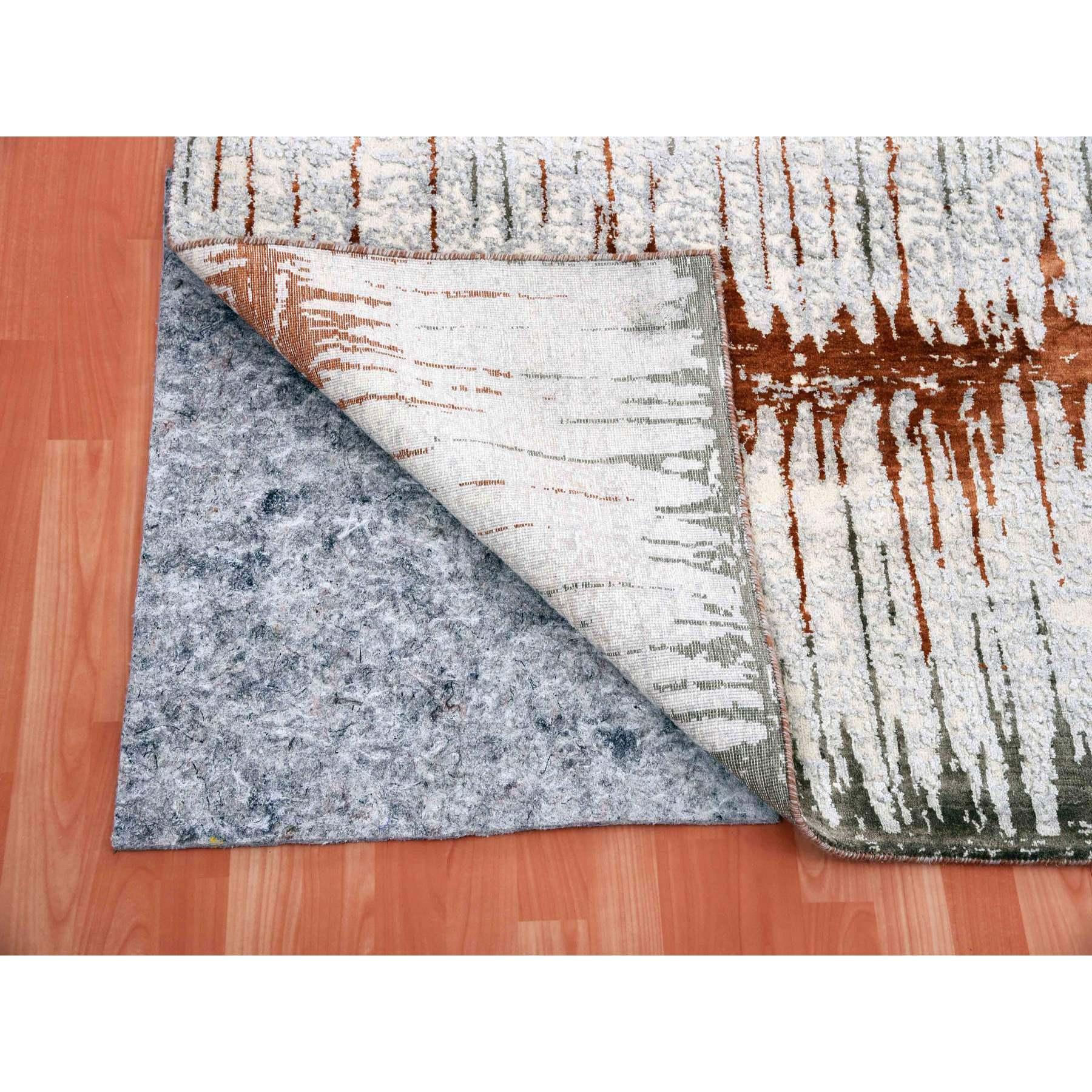 Earth Tone Colors Moderner handgeknüpfter Teppich aus Seide und Wolle mit Cardiac-Design 10'2
