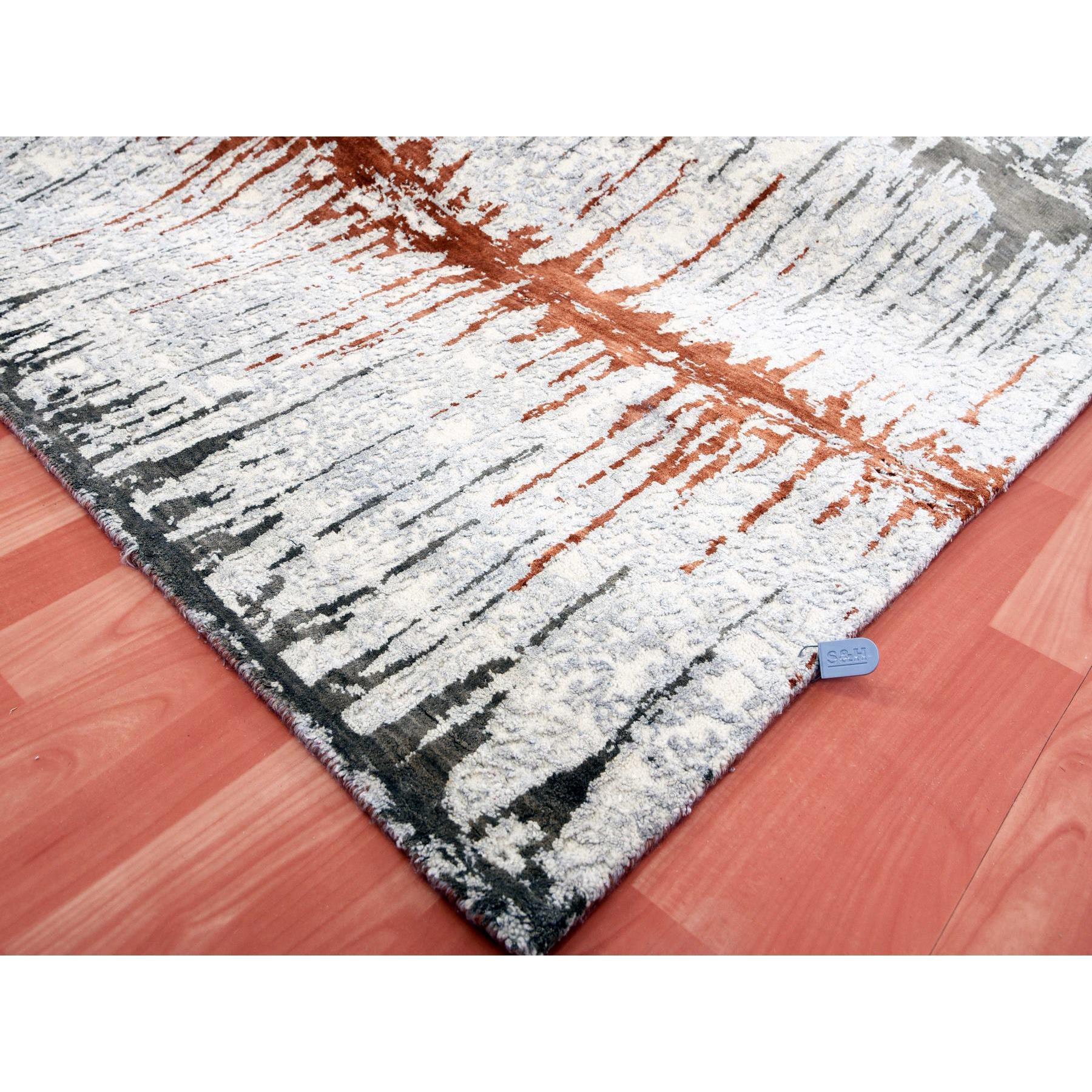 Earth Tone Colors Moderner handgeknüpfter Teppich aus Seide und Wolle mit Cardiac-Design 10'2