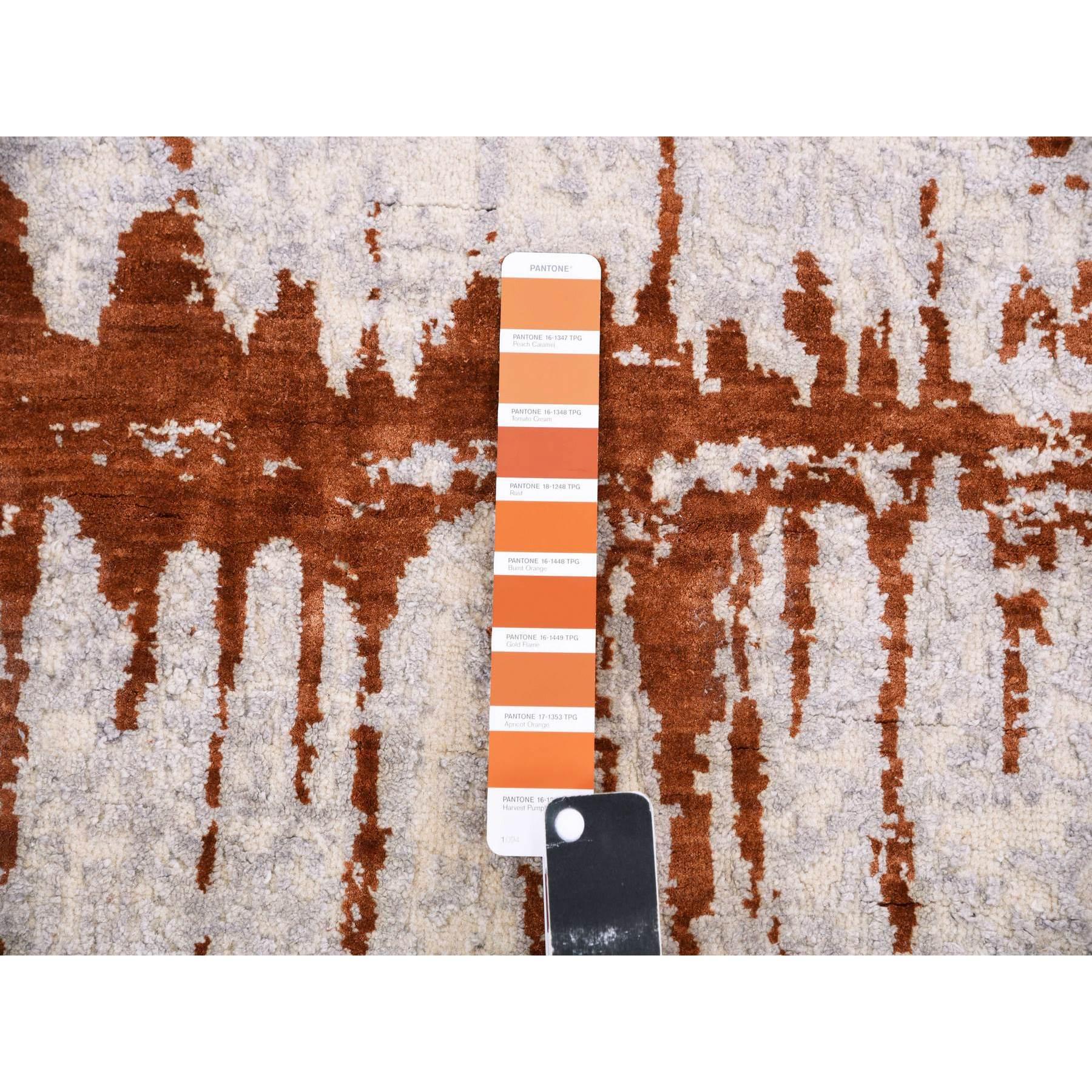 Earth Tone Colors Moderner handgeknüpfter Teppich aus Seide und Wolle mit Cardiac-Design 10'2