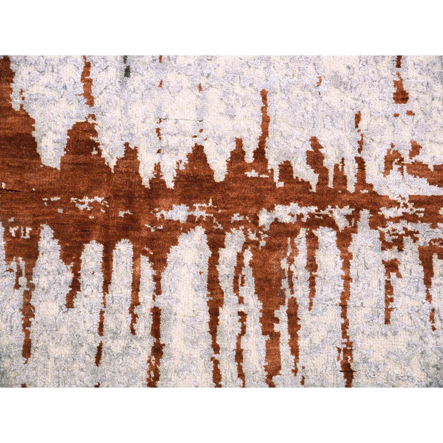 Earth Tone Colors Moderner handgeknüpfter Teppich aus Seide und Wolle mit Cardiac-Design 10'2