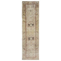Earth Tone Colors Old and Worn Down Heriz Runner Hand Knotted Bohemian Rug