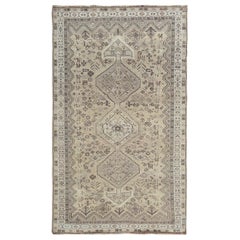 Earth Tone Colors Old and Worn Down Persian Qashqai Pure Wool Hand Knotted Rug
