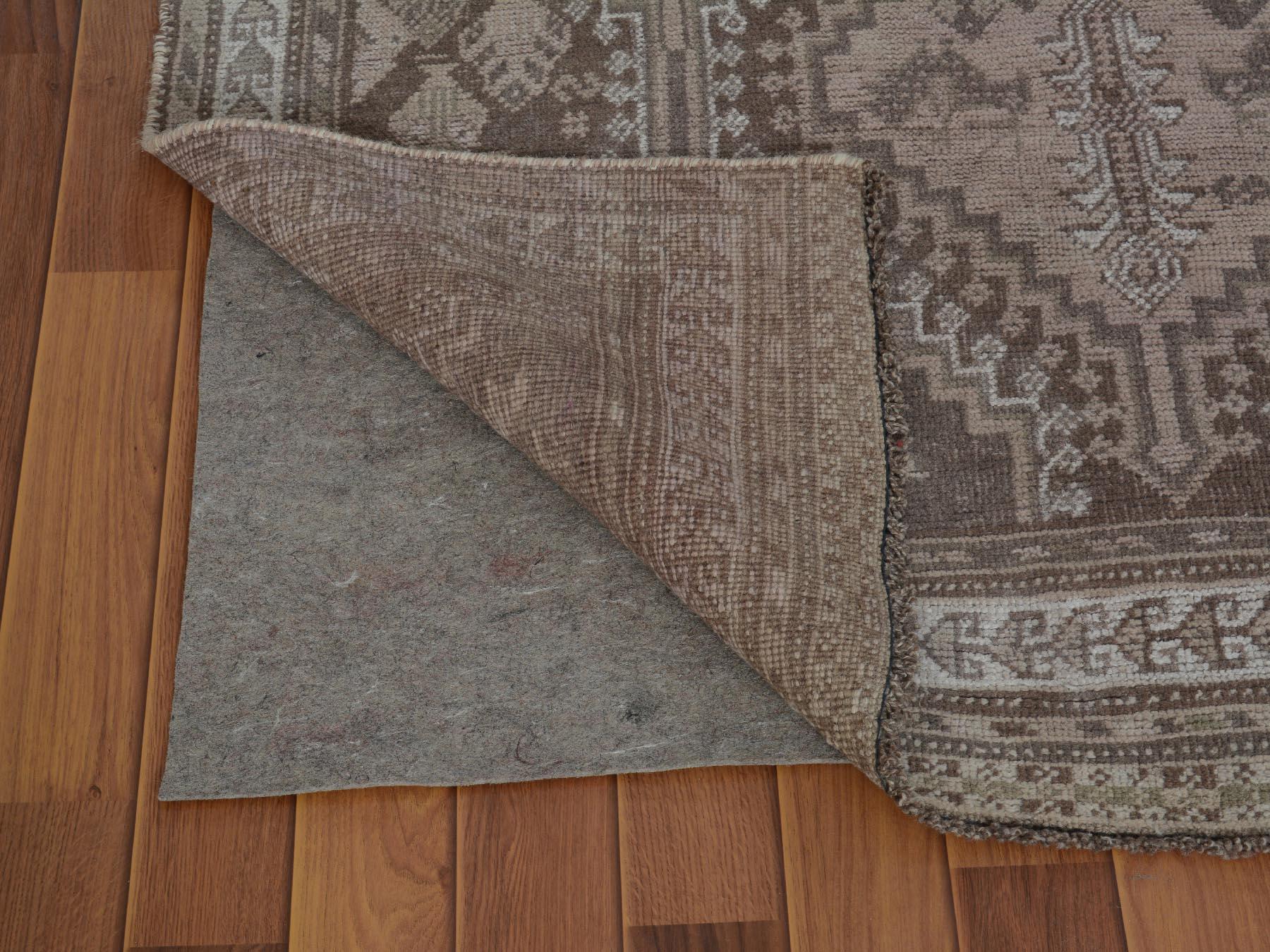 Medieval Earth Tone Colors Vintage and Worn Down Persian Qashqai Pure Wool Rug For Sale