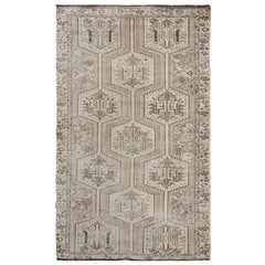 Earth Tone Colors Vintage and Worn Down Persian Shiraz Hand Knotted Oriental Rug