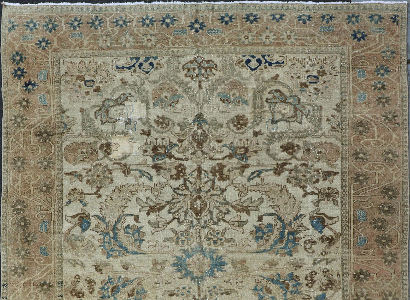 Earth Tone Colors Vintage Persian Bakhtiari Rug with All-Over Blossom Design For Sale 5