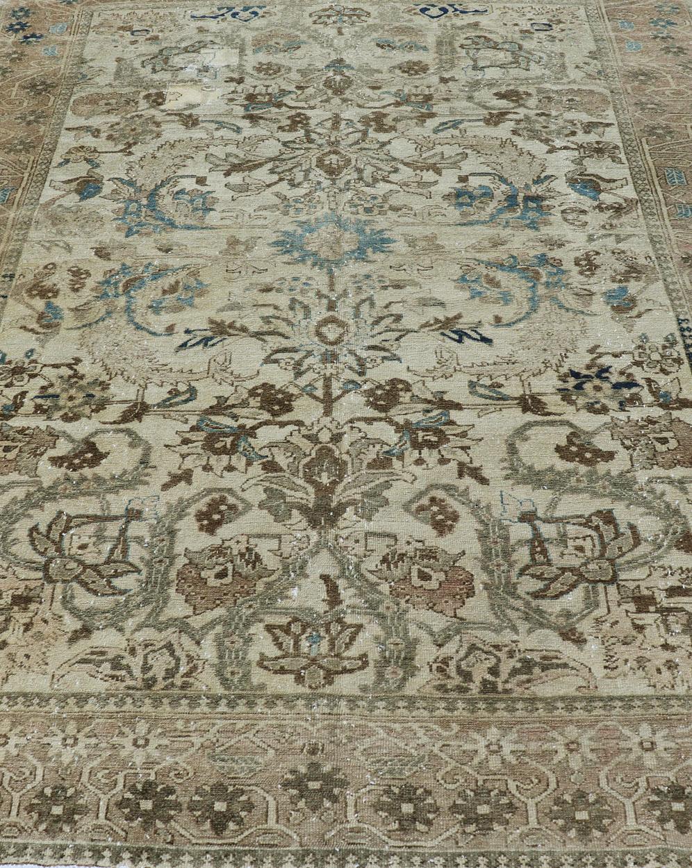 Hand-Knotted Earth Tone Colors Vintage Persian Bakhtiari Rug with All-Over Blossom Design For Sale