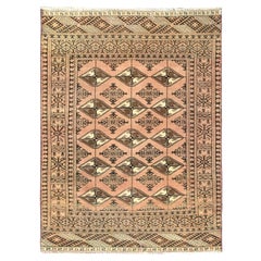 Earth Tone Colors Vintage Persian Turkoman Worn Down Pure Wool Hand Knotted Rug