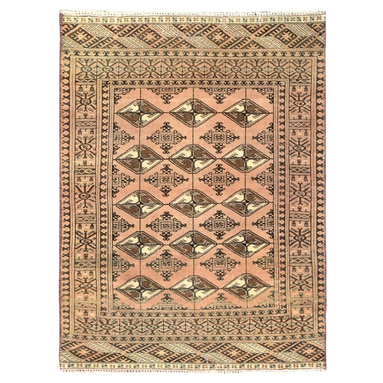 Earth Tone Colors Vintage Persian Turkoman Worn Down Pure Wool Hand ...