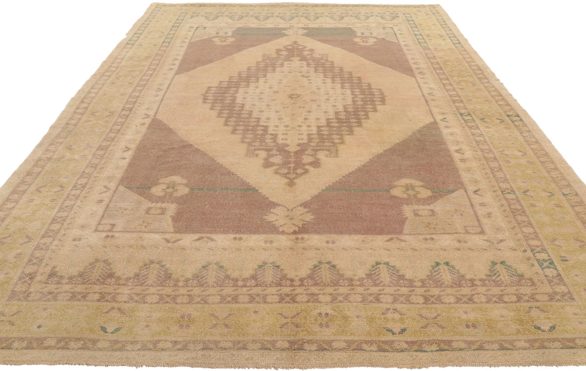 Hand-Knotted Earth-Tone Colors Vintage Turkish Oushak Rug For Sale