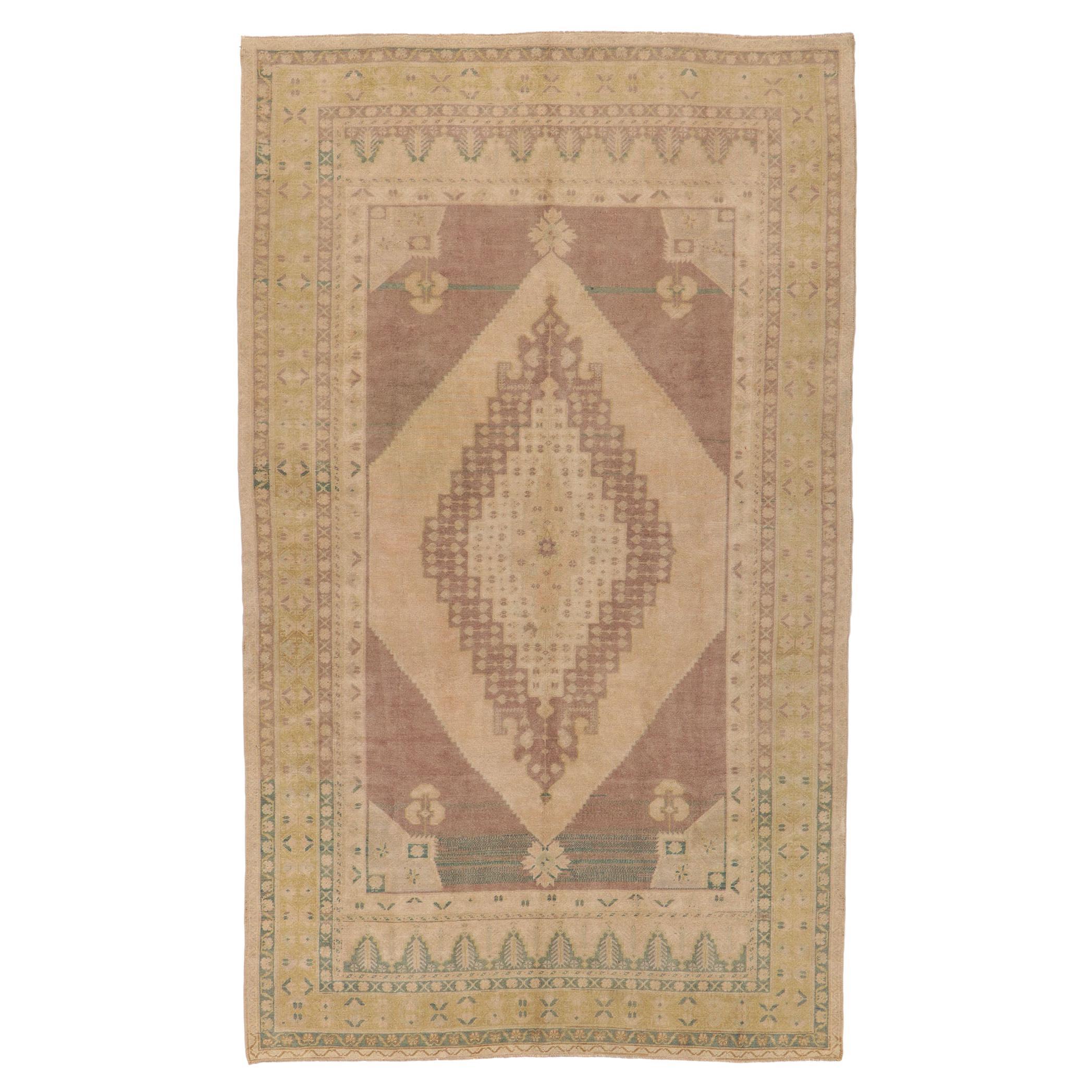 Earth-Tone Colors Vintage Turkish Oushak Rug