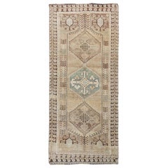 Earth Tone Colors Worn Down and Vintage Persian Shiraz Runner Pure Wool Oriental