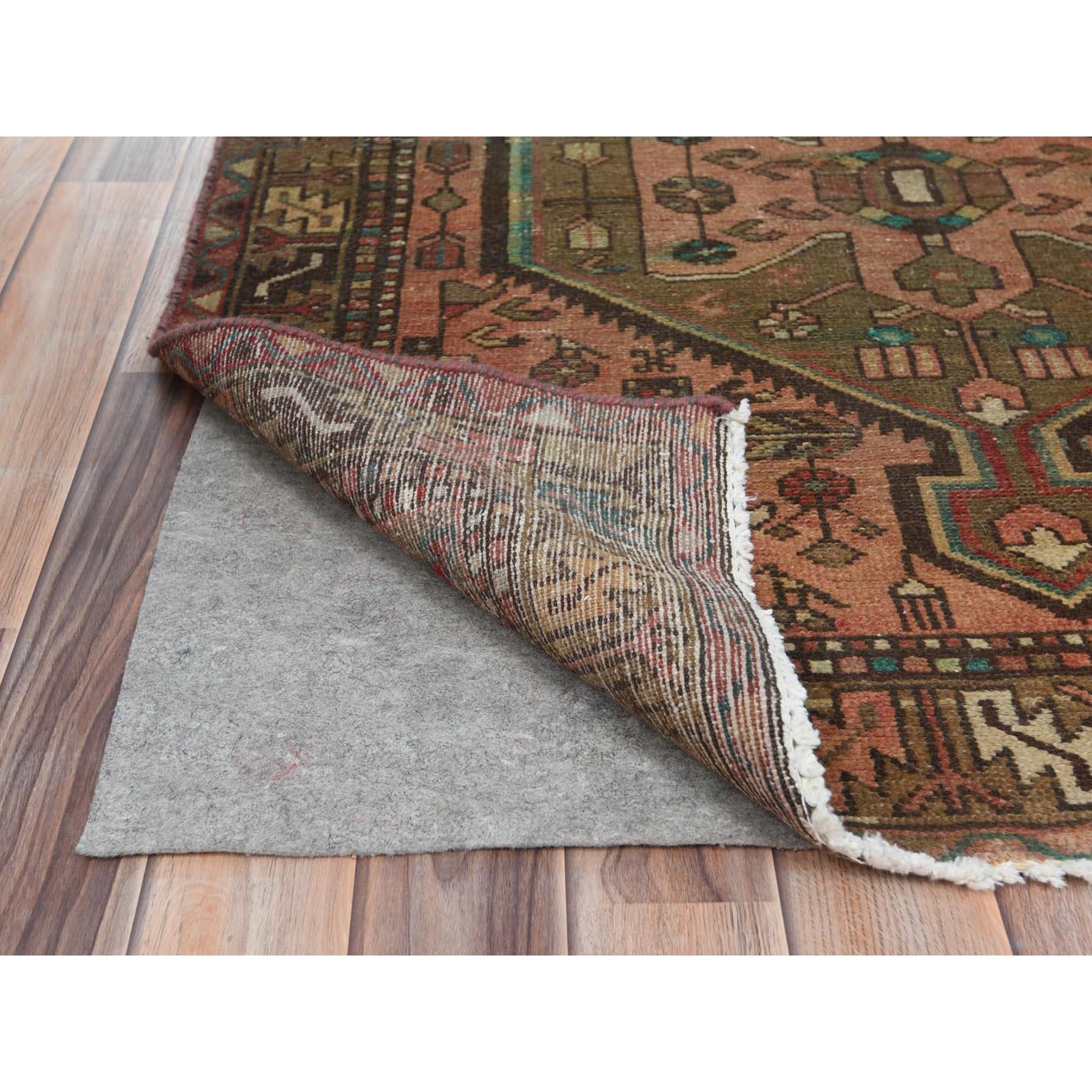Medieval Earth Tone Colors Worn Wool Hand Knotted Vintage Persian Hamadan Distressed Rug For Sale