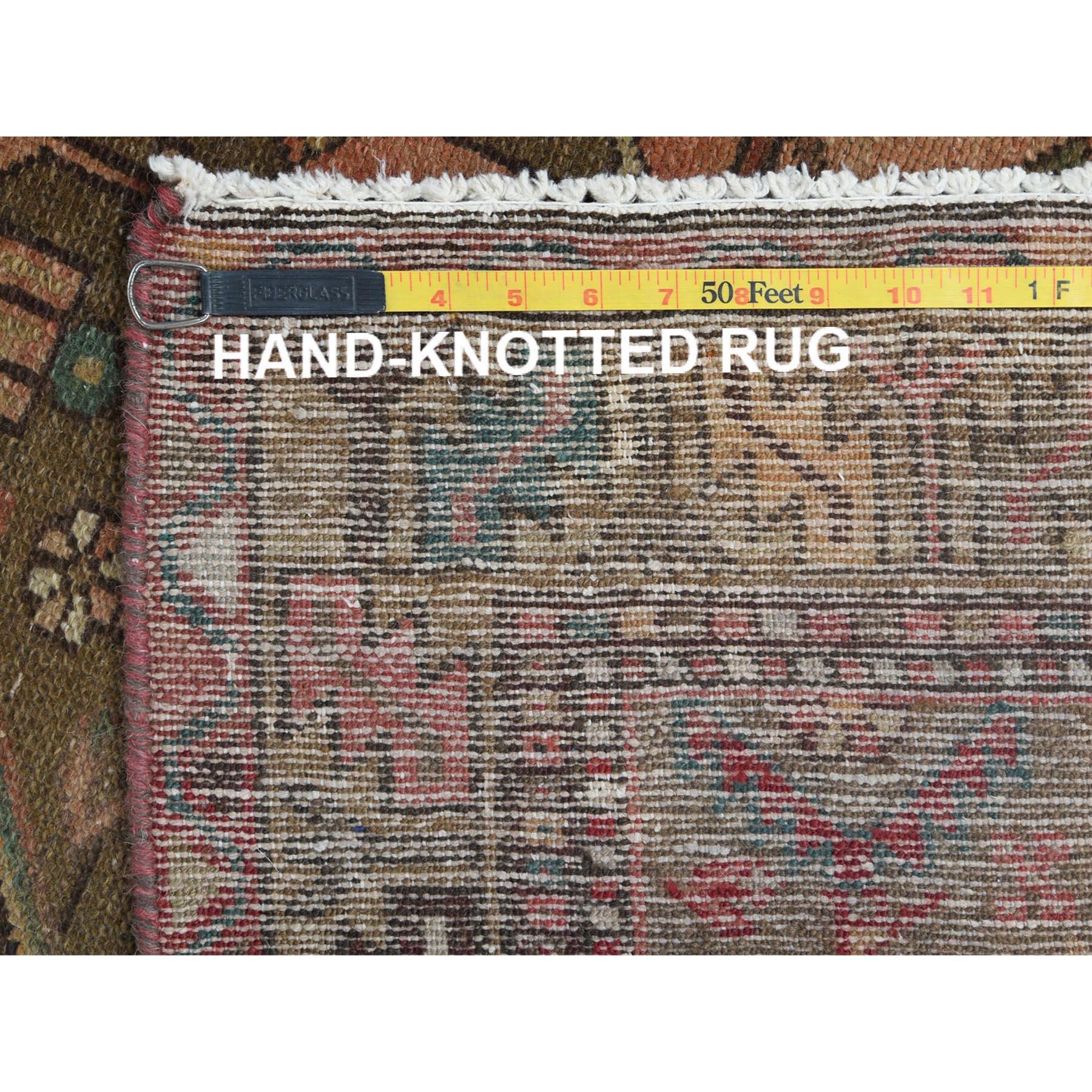 Earth Tone Colors Worn Wool Hand Knotted Vintage Persian Hamadan Distressed Rug For Sale 1