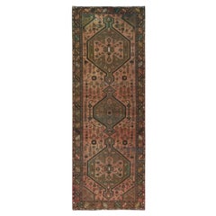Erdfarbener, handgeknüpfter, persischer Hamadan-Teppich aus Wolle im Used-Look