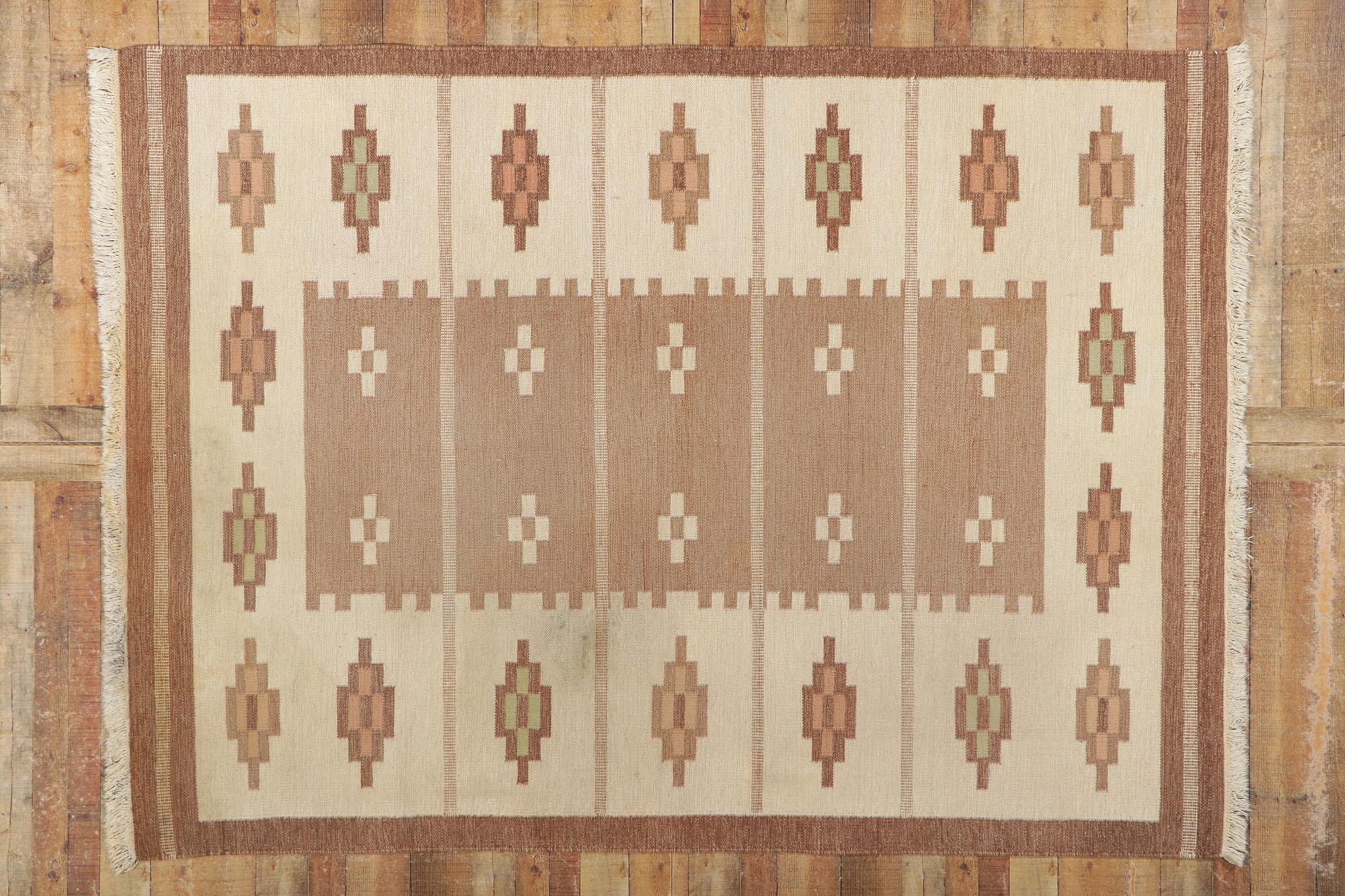 Alfombra Röllakan Escandinava Sueca Vintage Erik Lundberg Skogsstjärnan Tono Tierra Lana en venta