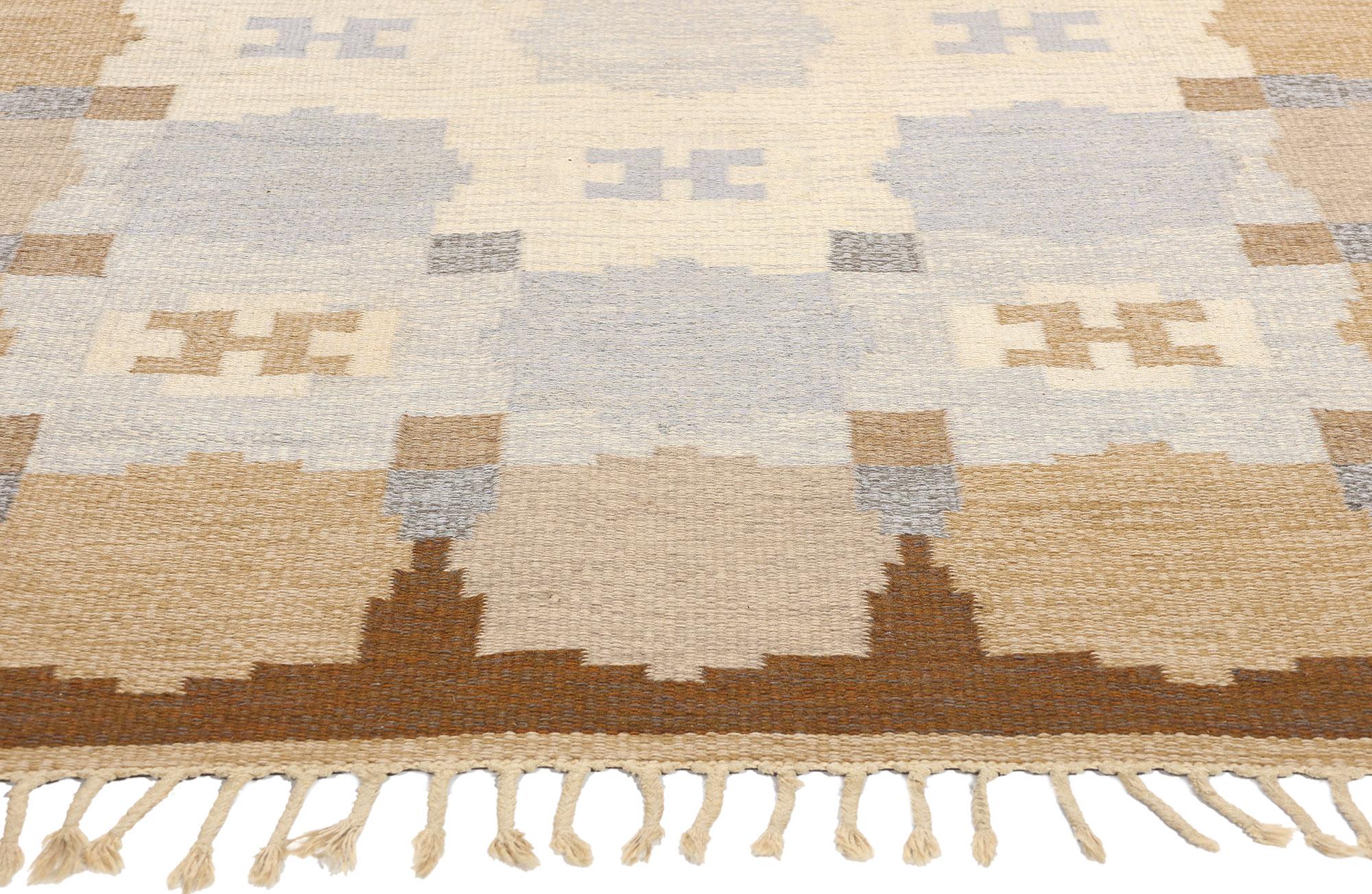 Hand-Woven Earth-Tone Ingegerd Silow Vintage Swedish Rollakan Rug For Sale