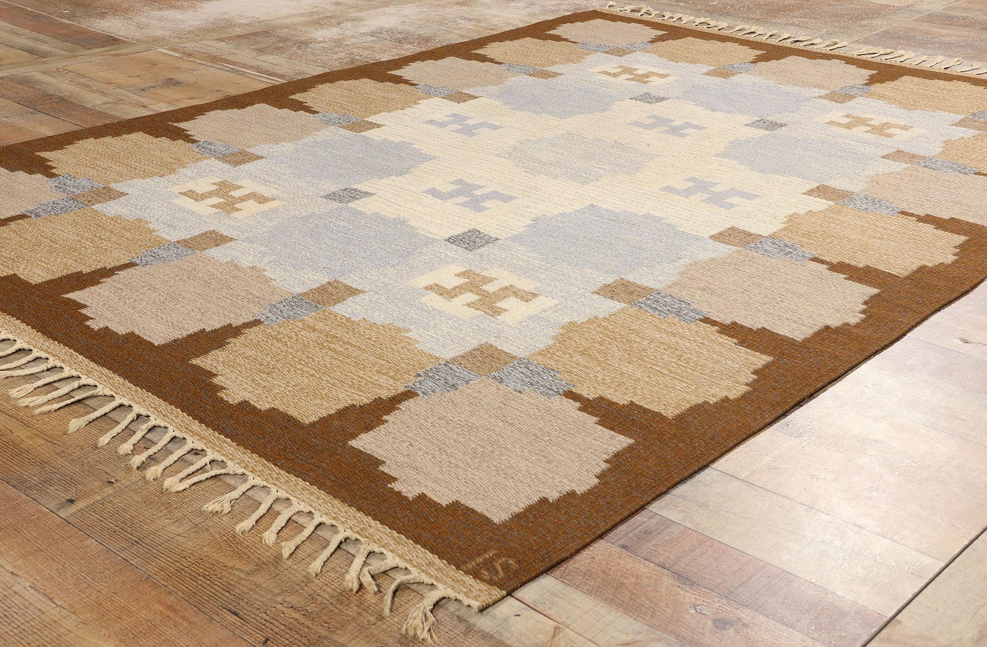 Earth-Tone Ingegerd Silow Vintage Swedish Rollakan Rug For Sale 1