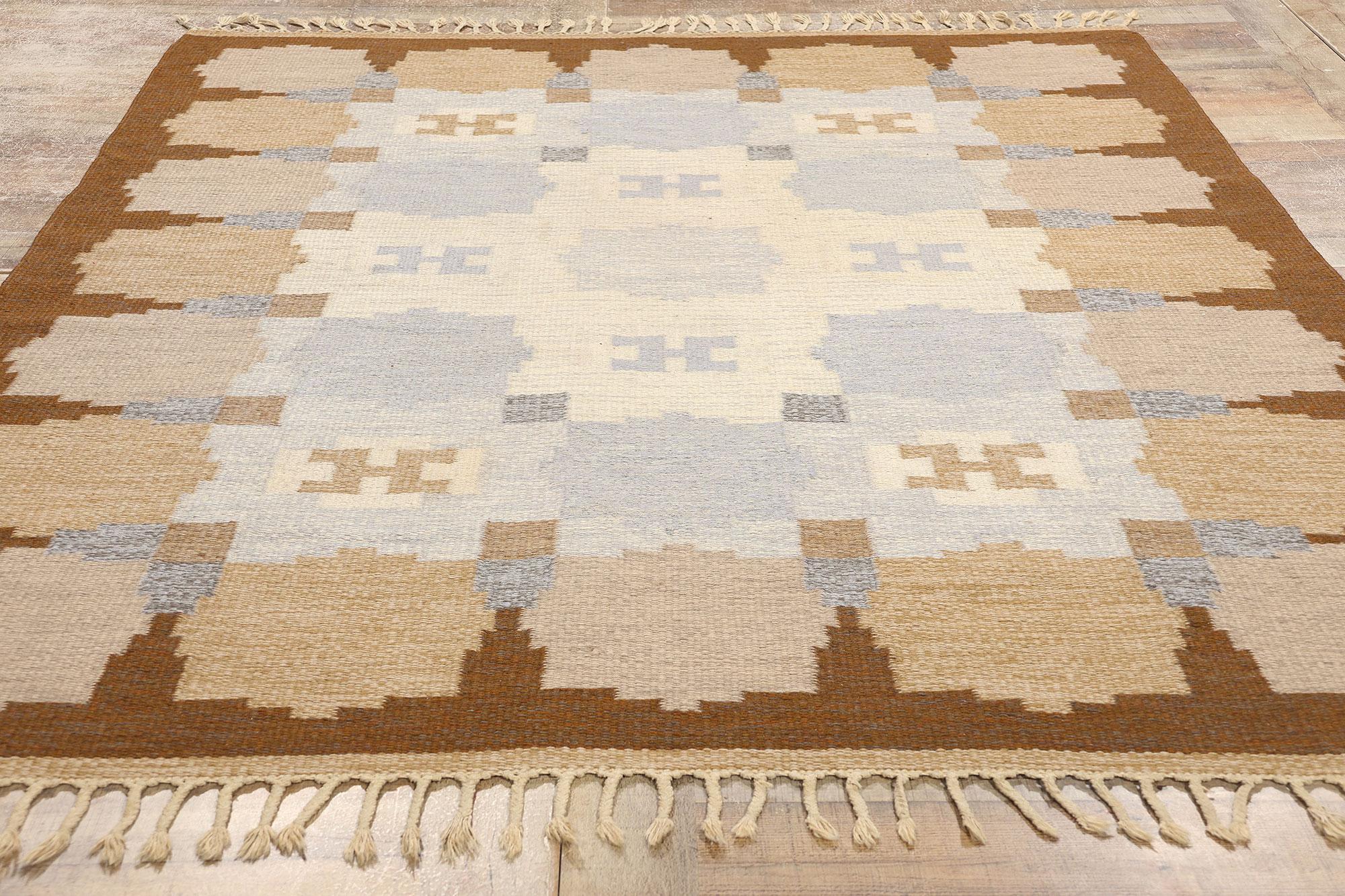 Earth-Tone Ingegerd Silow Vintage Swedish Rollakan Rug For Sale 2