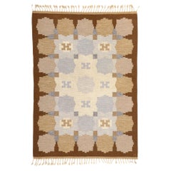 Earth-Tone Ingegerd Silow Retro Swedish Rollakan Rug