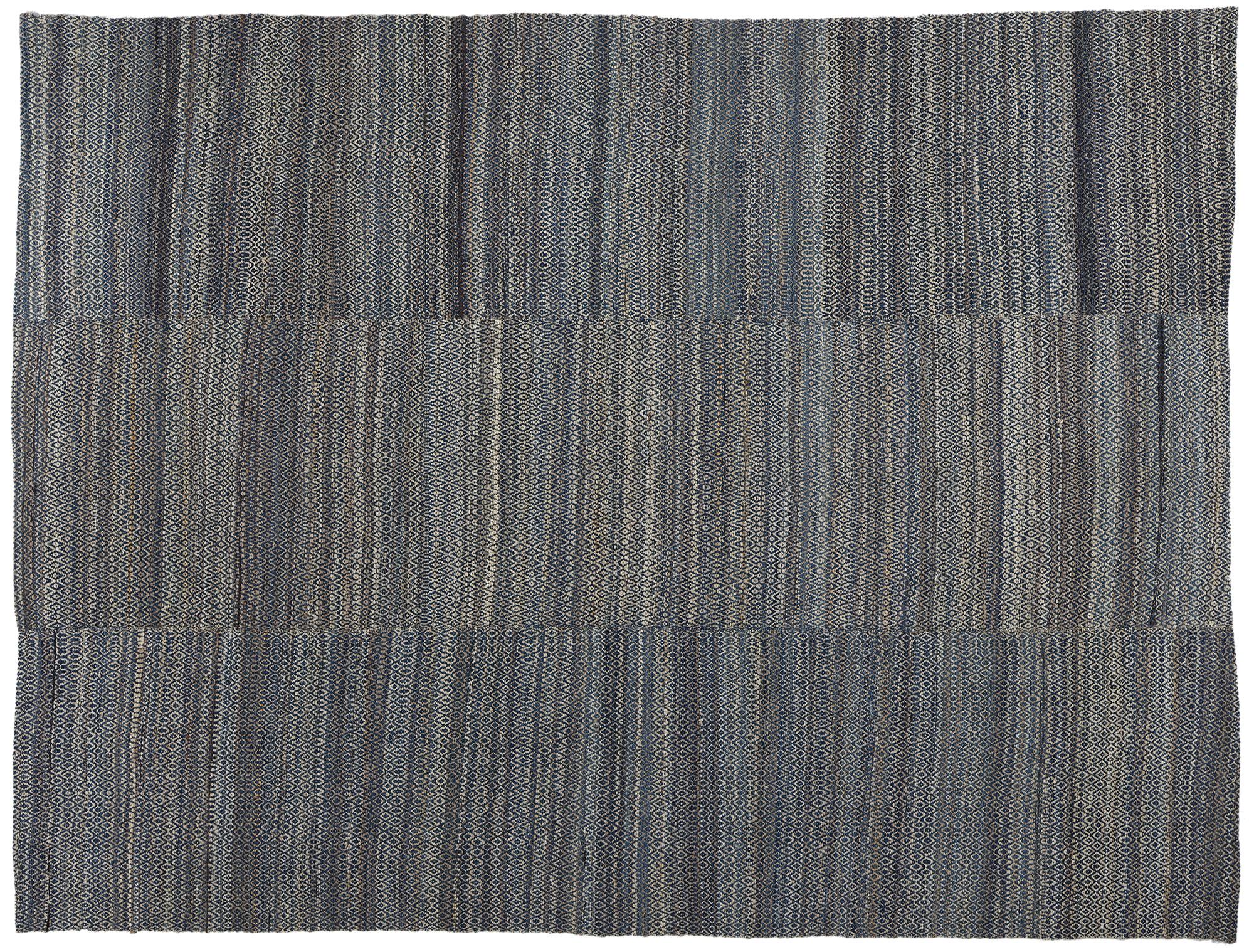 Earth-Tone Japandi Kilim Area Rug, Coastal Serenity Meets Simplistic Hygge For Sale 2