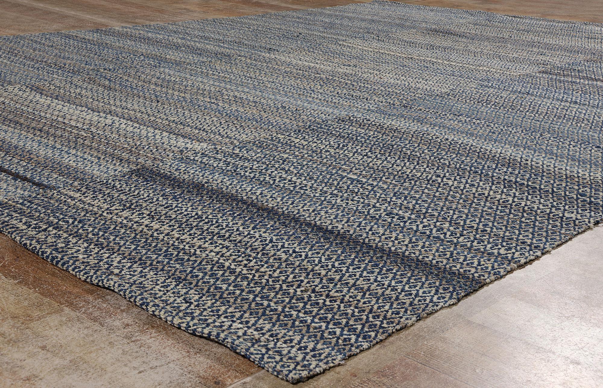 Contemporary Earth-Tone Japandi Kilim Area Rug, Coastal Serenity Meets Simplistic Hygge For Sale