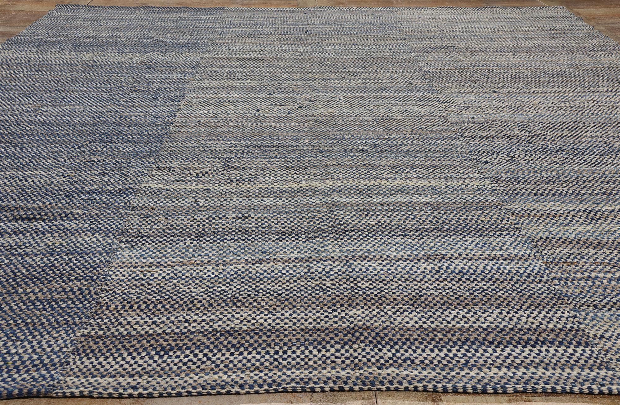 Wool Earth-Tone Japandi Kilim Area Rug, Coastal Serenity Meets Simplistic Hygge For Sale