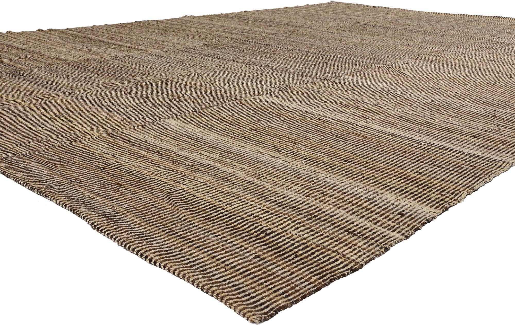 81101 Modern Neutral Earth-Tone Kilim Rug, 10'00 x 13'09. Introducing our handwoven modern earth-tone kilim rug, a stunning fusion of organic modernity and beach house charm. Crafted with natural fibers and meticulous attention to detail, this