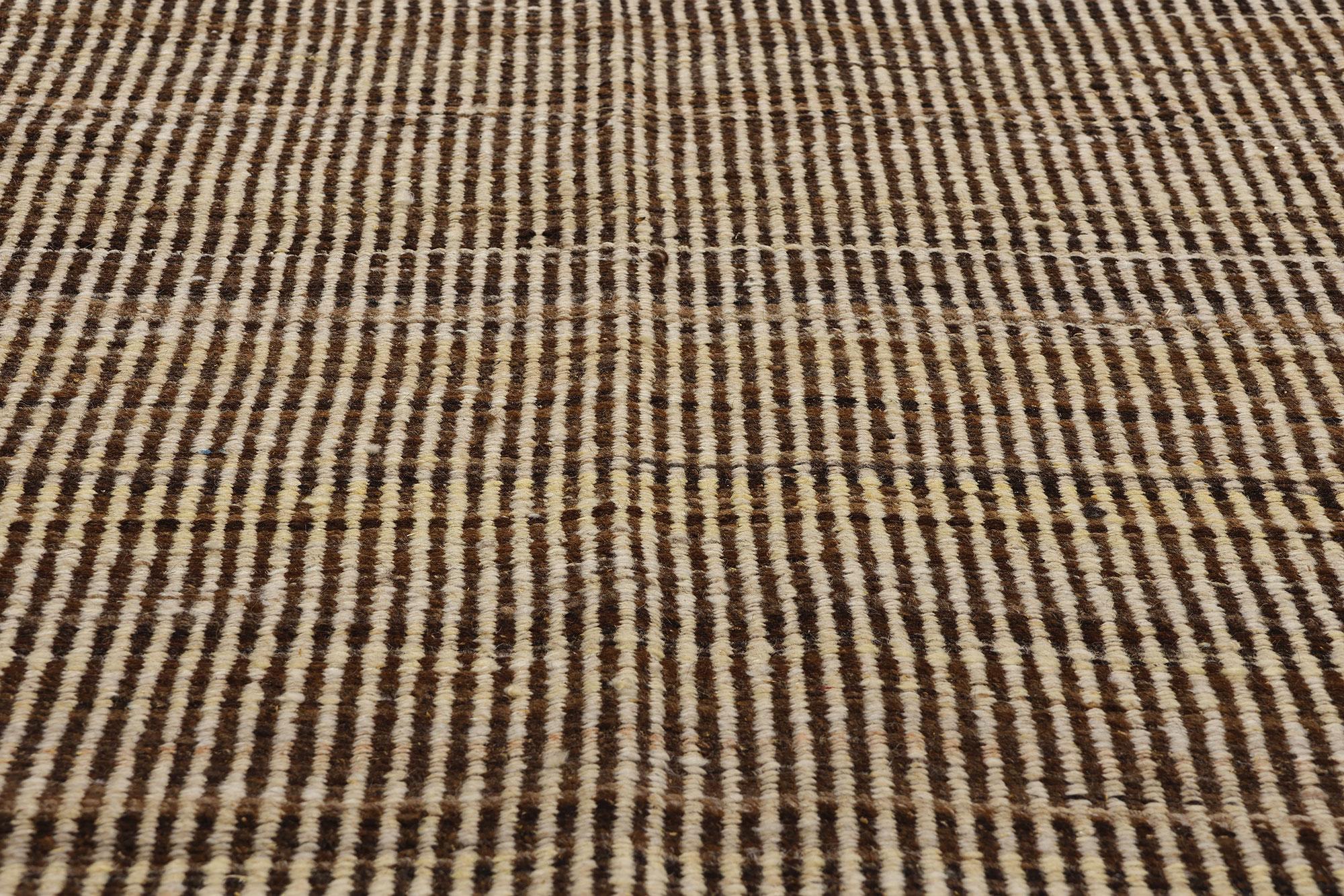 Hand-Woven Earth-Tone Japandi Kilim Area Rug, Modern Serenity Meets Simplistic Hygge For Sale