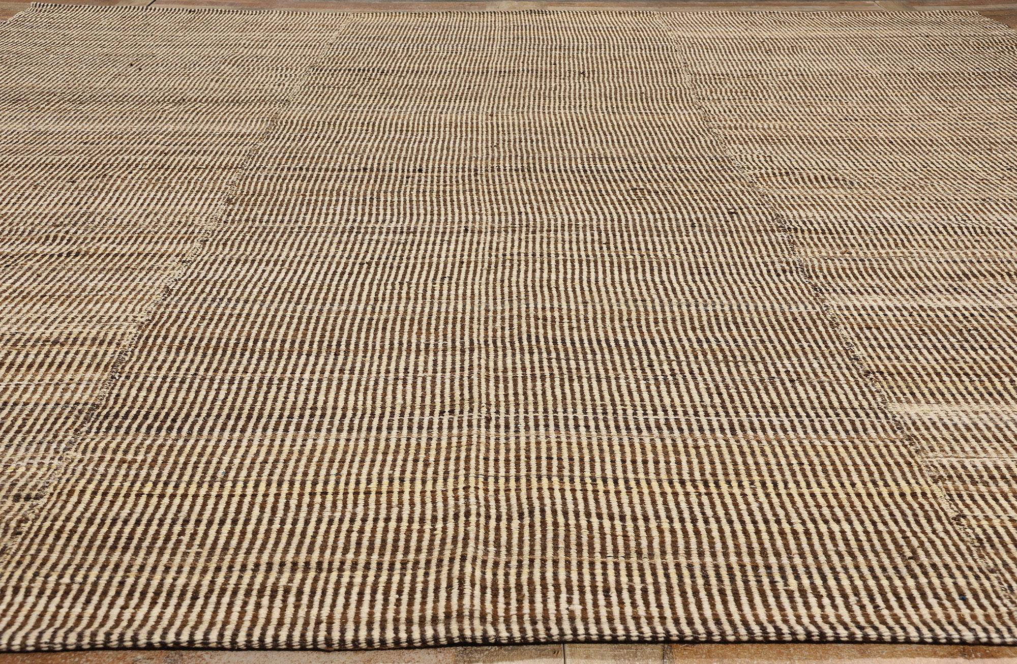 Wool Earth-Tone Japandi Kilim Area Rug, Modern Serenity Meets Simplistic Hygge For Sale